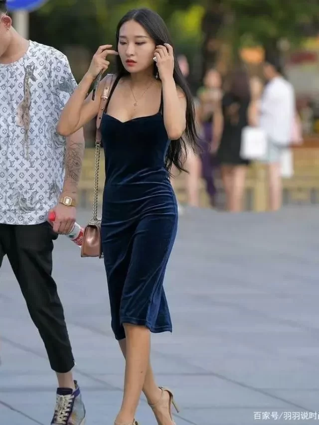 Royal blue velvet dress with high heels