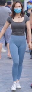 Light Blue Yoga Pants With Grey T-shirts