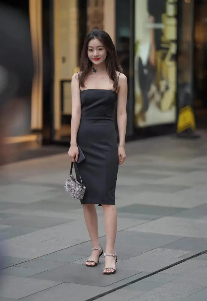 Black knee length slip dress